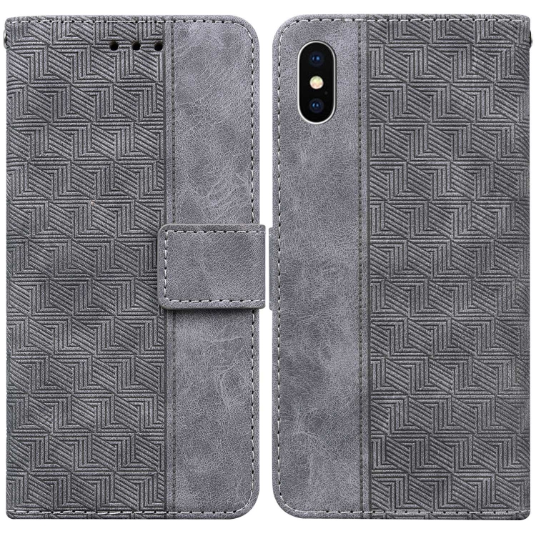 

For iPhone X / XS Geometric Embossed Leather Phone Case(Grey)