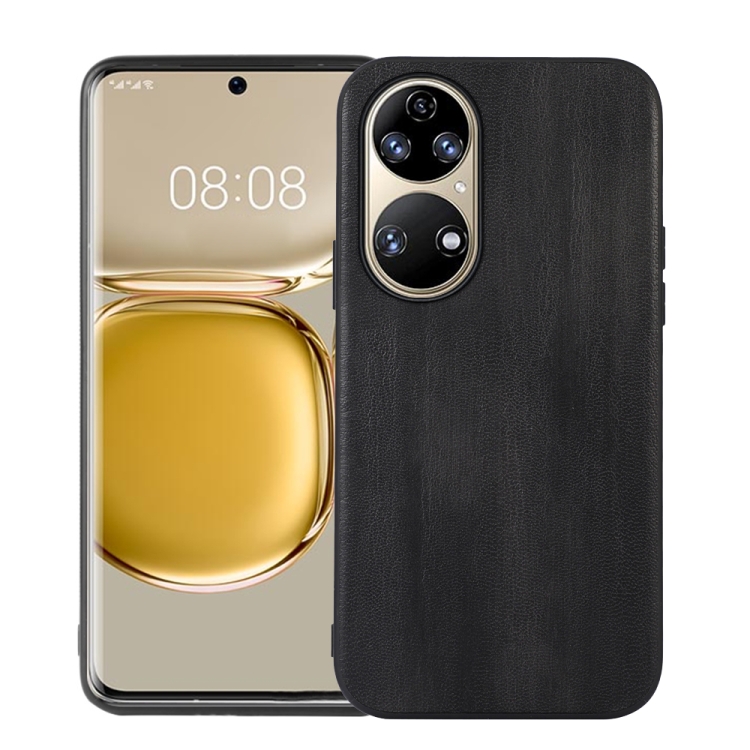 

For Huawei P50 Pro Yellow Cow Texture PU Phone Case(Black)