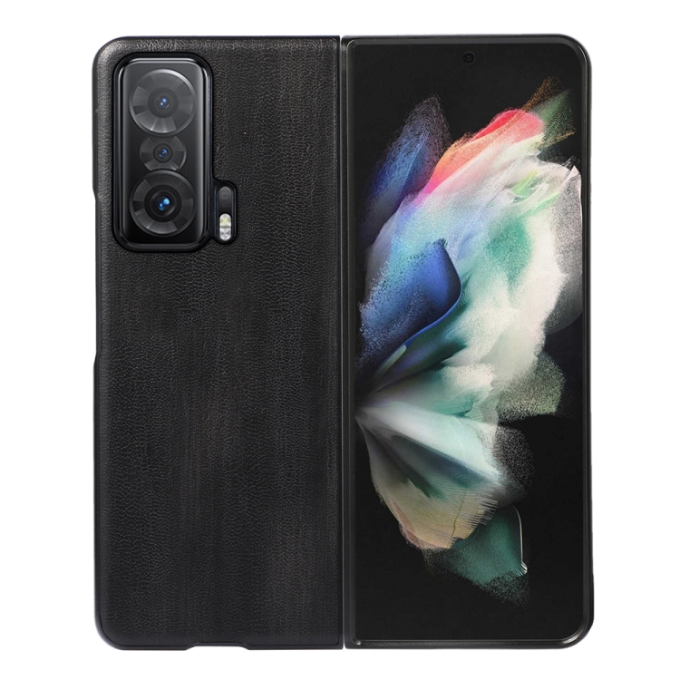 

For Honor Magic V Yellow Cow Texture PU Phone Case(Black)
