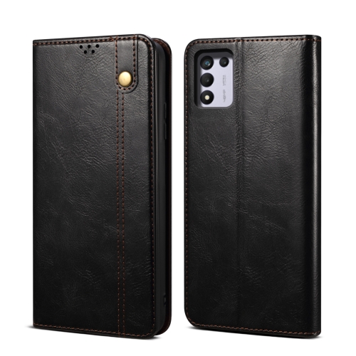 

For OPPO Realme Q3T / K9S / Realme Q3s Simple Wax Crazy Horse Texture Horizontal Flip Leather Phone Case with Card Slots & Holder(Black)