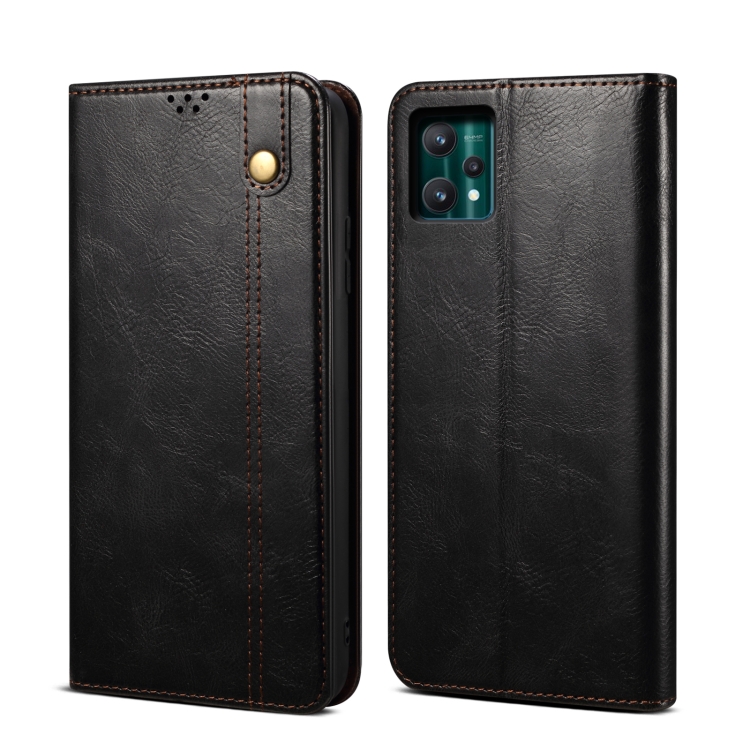 

For OPPO Realme 9 Pro Simple Wax Crazy Horse Texture Horizontal Flip Leather Phone Case with Card Slots & Holder(Black)