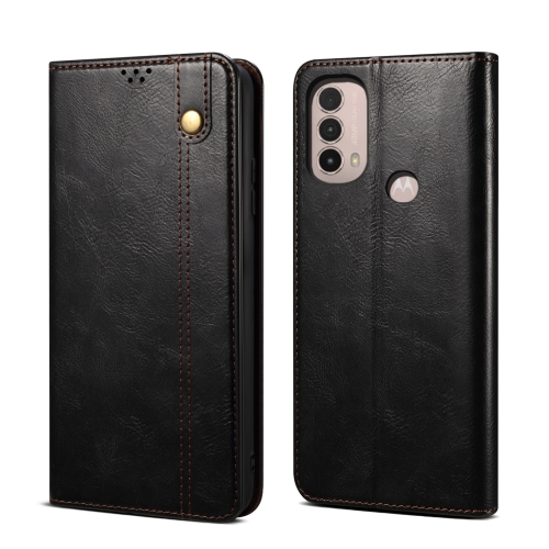 

For Motorola Moto E40 / E30 / E20 Oil Wax Crazy Horse Texture Leather Phone Case(Black)