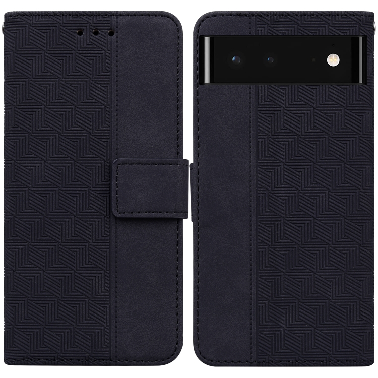 

For Google Pixel 6 Geometric Embossed Leather Phone Case(Black)