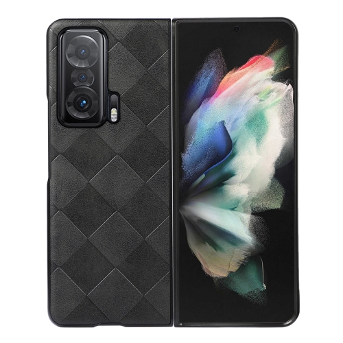 

For Honor Magic V Weave Plaid PU Phone Case(Black)