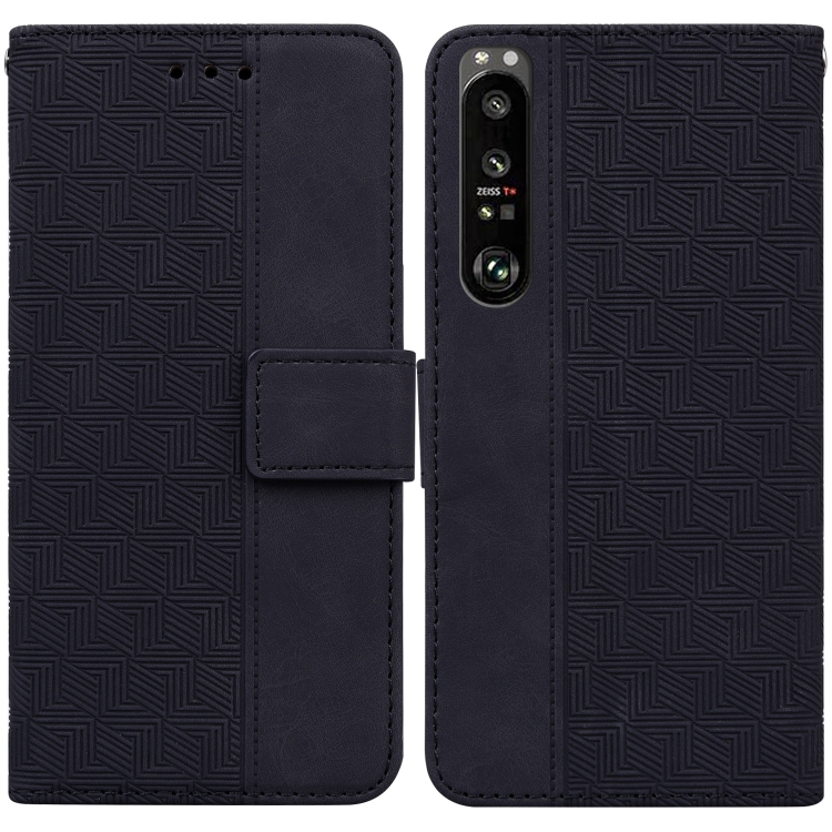 

For Sony Xperia 1 III Geometric Embossed Leather Phone Case(Black)