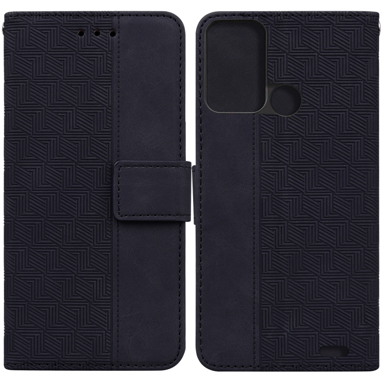 

For ZTE Blade A52 Geometric Embossed Leather Phone Case(Black)