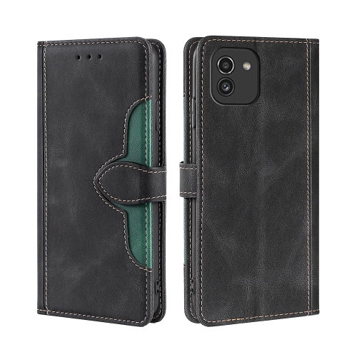 

For Samsung Galaxy A03 166mm EU Version Skin Feel Straw Hat Magnetic Buckle Leather Phone Case(Black)