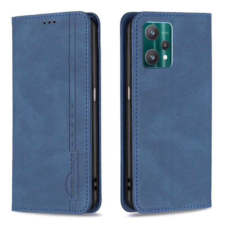 

For OPPO Realme 9 Pro Magnetic RFID Blocking Anti-Theft Leather Case with Holder & Card Slots & Wallet(Blue)
