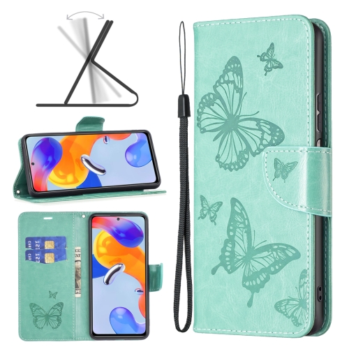 

For Xiaomi Redmi Note 11 Pro International Version Two Butterflies Embossing Leather Phone Case(Green)