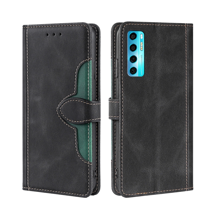 

For TCL 20 Pro 5G Skin Feel Straw Hat Magnetic Buckle Leather Phone Case(Black)
