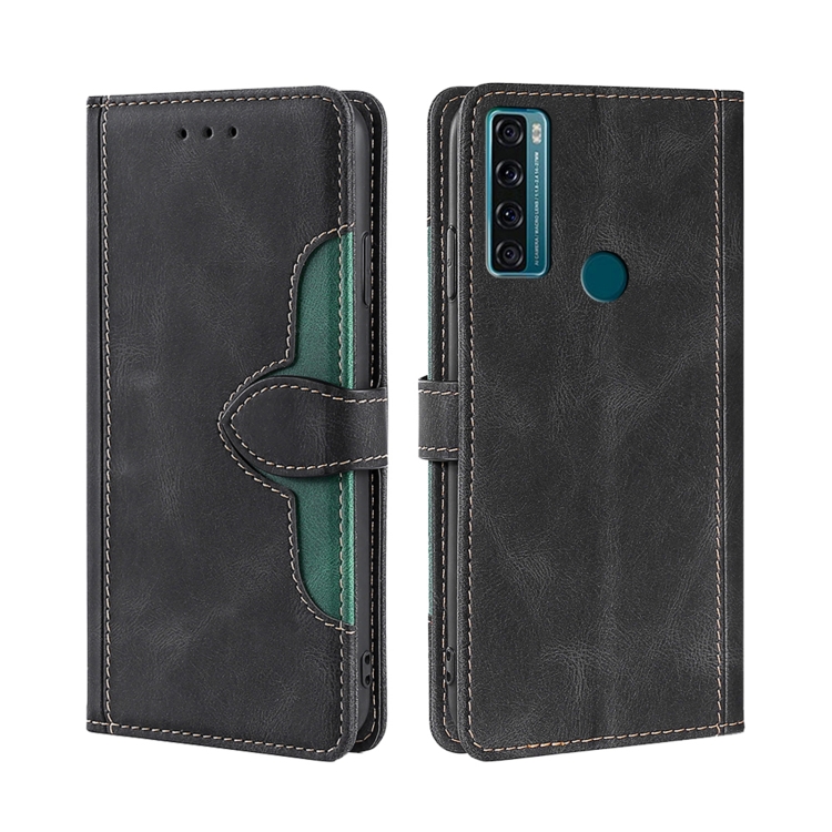 

For TCL 20 SE Skin Feel Straw Hat Magnetic Buckle Leather Phone Case(Black)