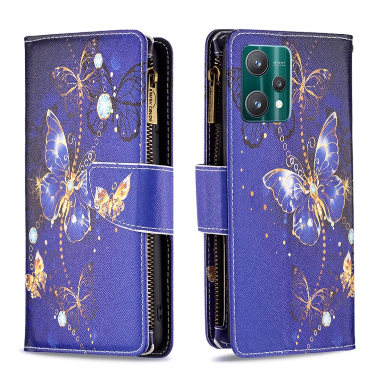 

For OPPO Realme 9 Pro Colored Drawing Pattern Zipper Horizontal Flip Leather Phone Case with Holder & Card Slots & Wallet(Purple Butterfly)