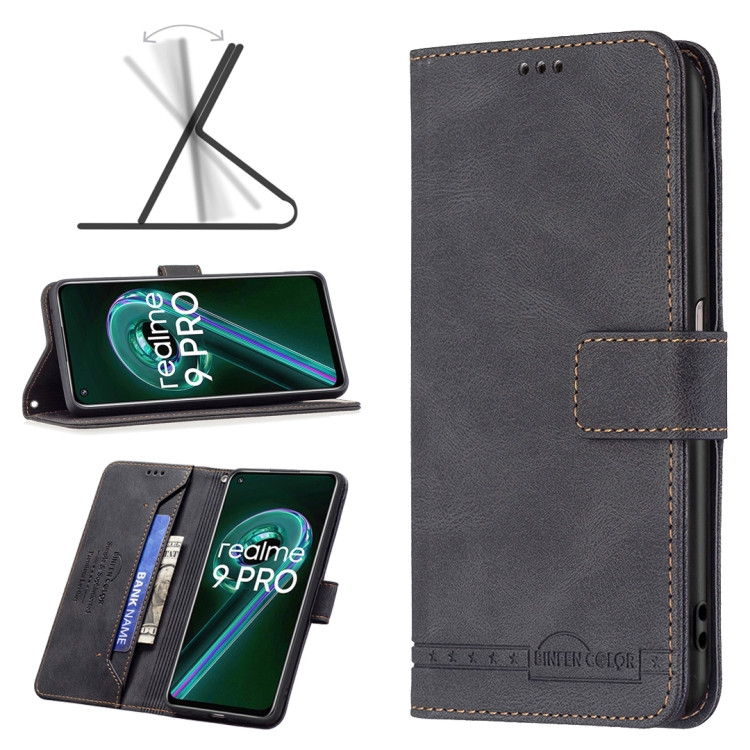 

For OPPO Realme 9 Pro Magnetic Clasp RFID Blocking Anti-Theft Leather Phone Case with Holder & Card Slots & Wallet(Black)