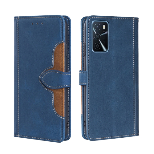 

For OPPO A16 Skin Feel Straw Hat Magnetic Buckle Leather Phone Case(Blue)