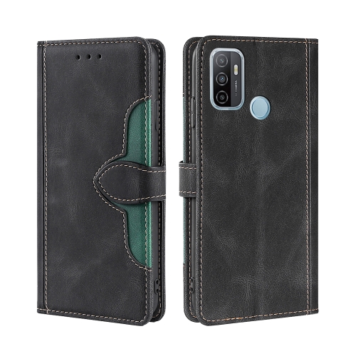 

For OPPO A53 / A32 / A33 / A53s 2020 Skin Feel Straw Hat Magnetic Buckle Leather Phone Case(Black)
