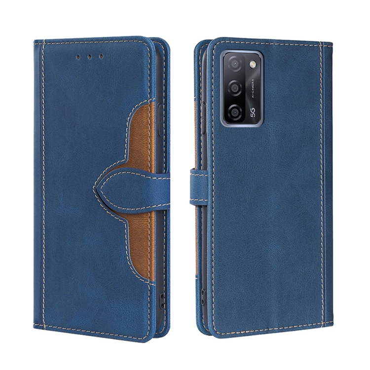 

For OPPO A55 5G Skin Feel Straw Hat Magnetic Buckle Leather Phone Case(Blue)