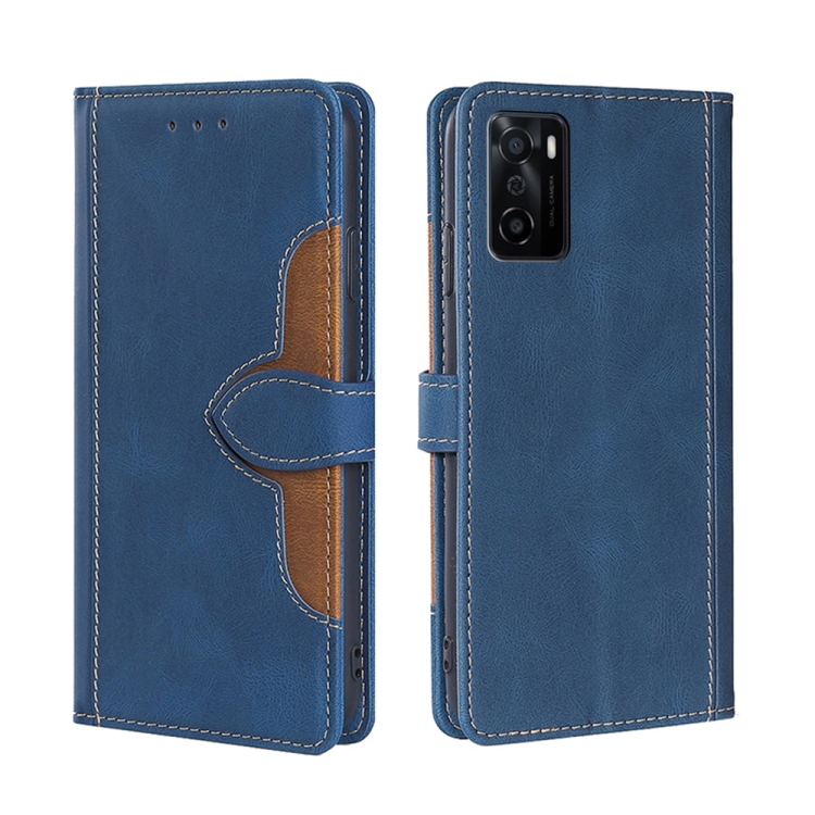 

For OPPO A55s 5G Skin Feel Straw Hat Magnetic Buckle Leather Phone Case(Blue)
