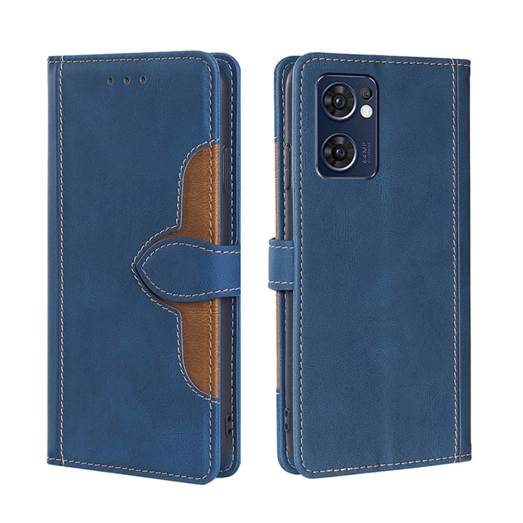 

For OPPO Find X5 Lite Skin Feel Straw Hat Magnetic Buckle Leather Phone Case(Blue)