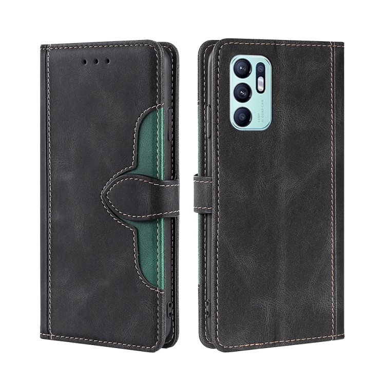 

For OPPO Reno6 4G Skin Feel Straw Hat Magnetic Buckle Leather Phone Case(Black)