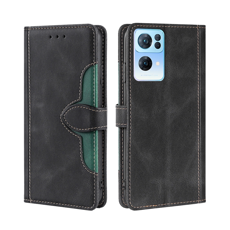 

For OPPO Reno7 Pro 5G Skin Feel Straw Hat Magnetic Buckle Leather Phone Case(Black)
