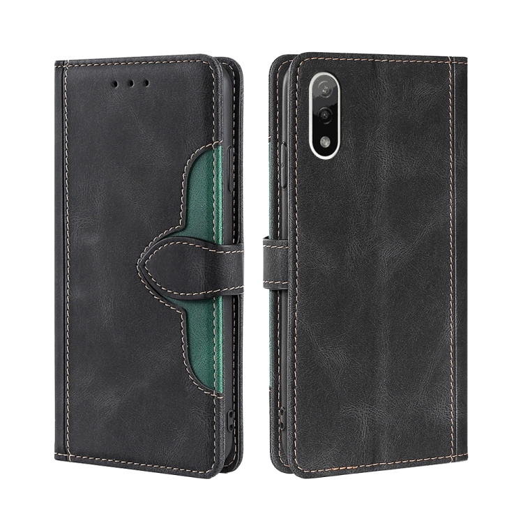

For Sony Xperia Ace II Skin Feel Straw Hat Magnetic Buckle Leather Phone Case(Black)