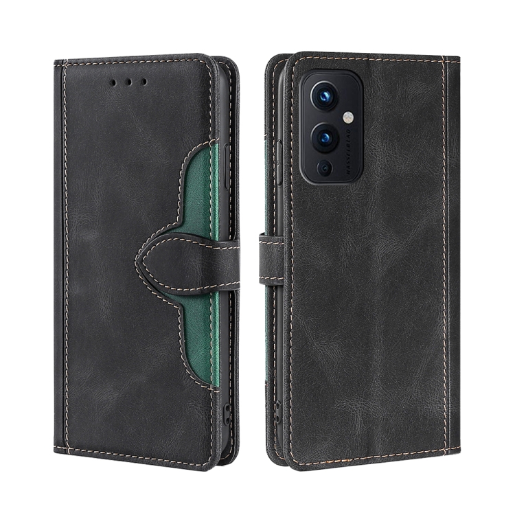 

For OnePlus 9 Skin Feel Straw Hat Magnetic Buckle Leather Phone Case(Black)