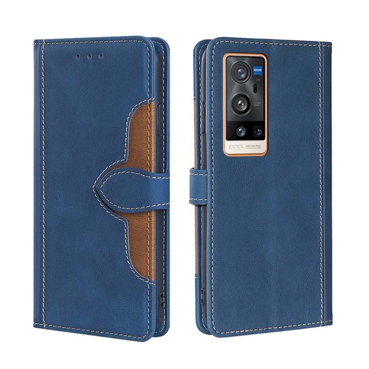 

For vivo X60 Pro+ Skin Feel Straw Hat Magnetic Buckle Leather Phone Case(Blue)