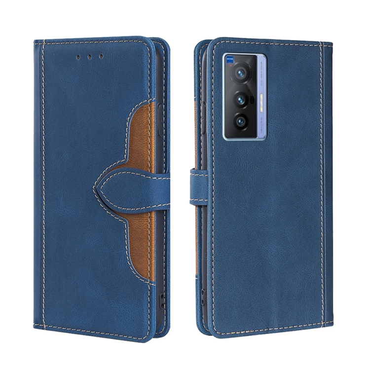 

For vivo X70 Skin Feel Straw Hat Magnetic Buckle Leather Phone Case(Blue)