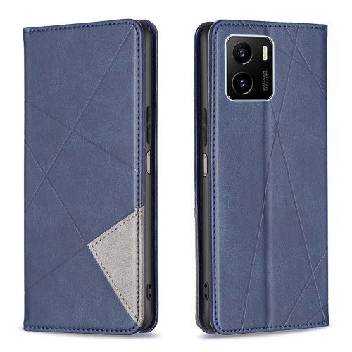 

For vivo Y15s Rhombus Texture Horizontal Flip Magnetic Leather Phone Case(Blue)