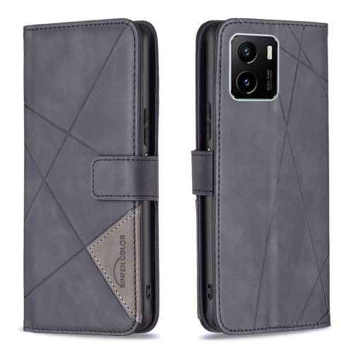 

For vivo Y15s Rhombus Texture Magnetic Buckle Horizontal Flip Leather Phone Case(Black)