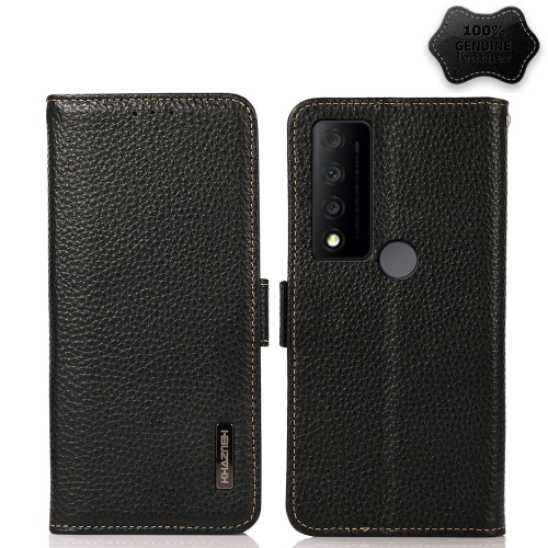 

For TCL 30V 5G / 30 XE 5G KHAZNEH Side-Magnetic Litchi Genuine Leather RFID Phone Case(Black)