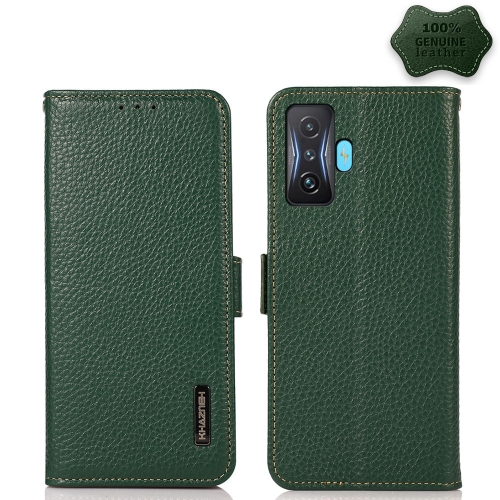 

For Xiaomi Redmi K50 Gaming KHAZNEH Side-Magnetic Litchi Genuine Leather RFID Phone Case(Green)