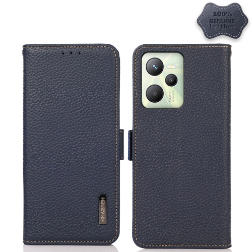 

For OPPO Realme C35 KHAZNEH Side-Magnetic Litchi Genuine Leather RFID Phone Case(Blue)