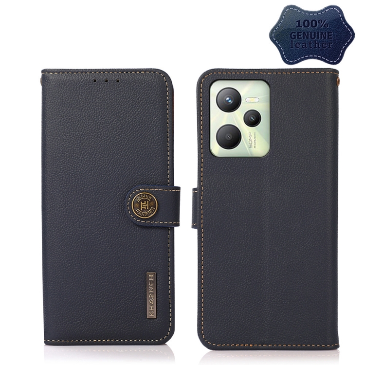 

For OPPO Realme C35 KHAZNEH Custer Genuine Leather RFID Phone Case(Blue)