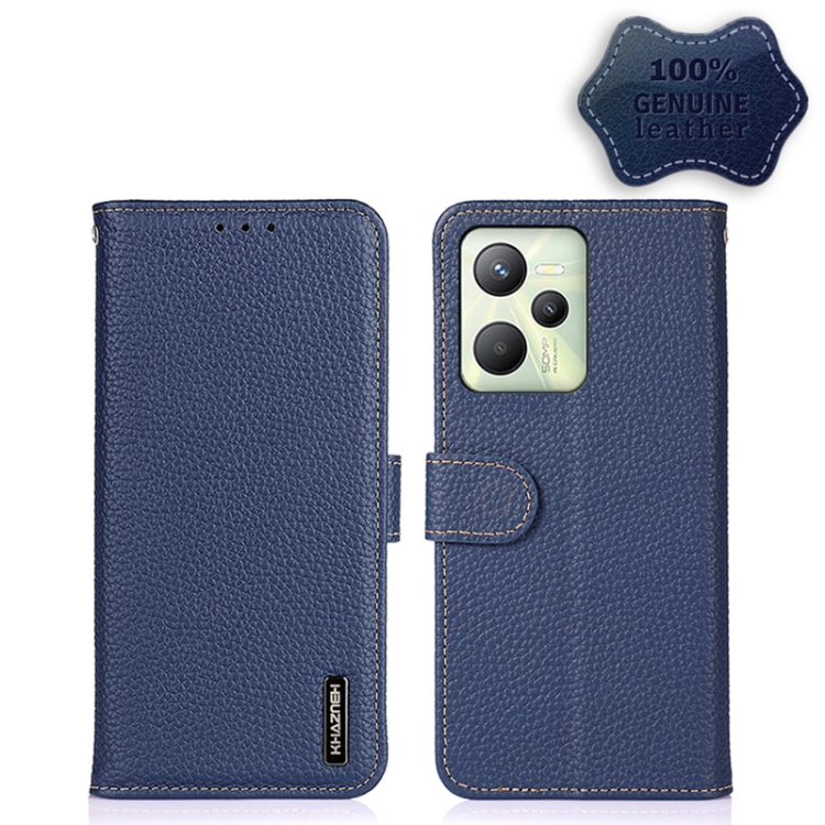 

For OPPO Realme C35 KHAZNEH Litchi Genuine Leather Phone Case(Blue)