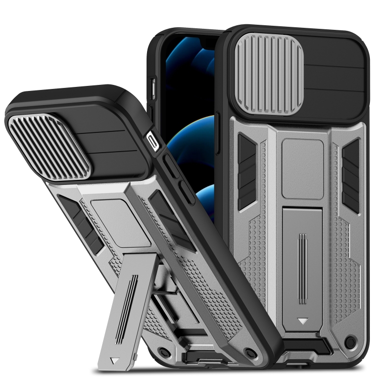 

Sliding Camera Cover Design Phone Case For iPhone 13 Pro(Silver)