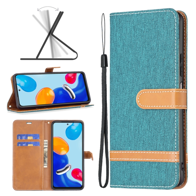 

For Xiaomi Redmi Note 11 Global Color Matching Denim Texture Leather Phone Case(Green)