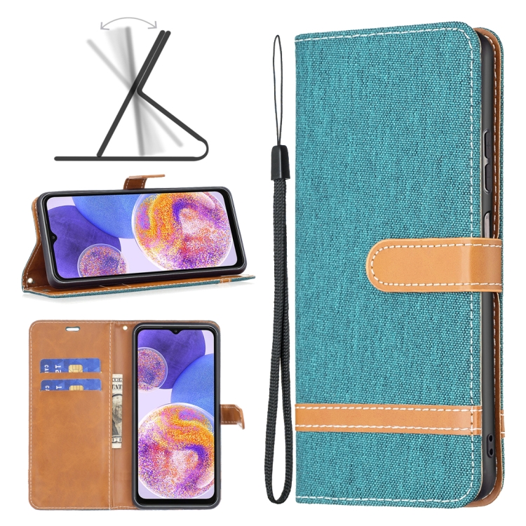 

For Samsung Galaxy A23 5G Color Matching Denim Texture Leather Phone Case(Green)