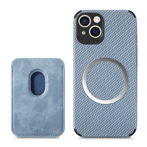 

Carbon Fiber Leather Card Magsafe Case For iPhone 13 mini(Blue)