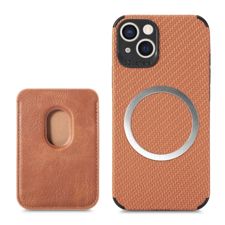 

Carbon Fiber Leather Card Magsafe Case For iPhone 13 mini(Brown)