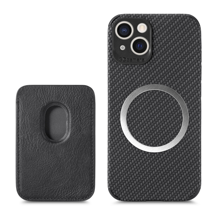 

For iPhone 13 Carbon Fiber Leather Card Magsafe Case(Black)