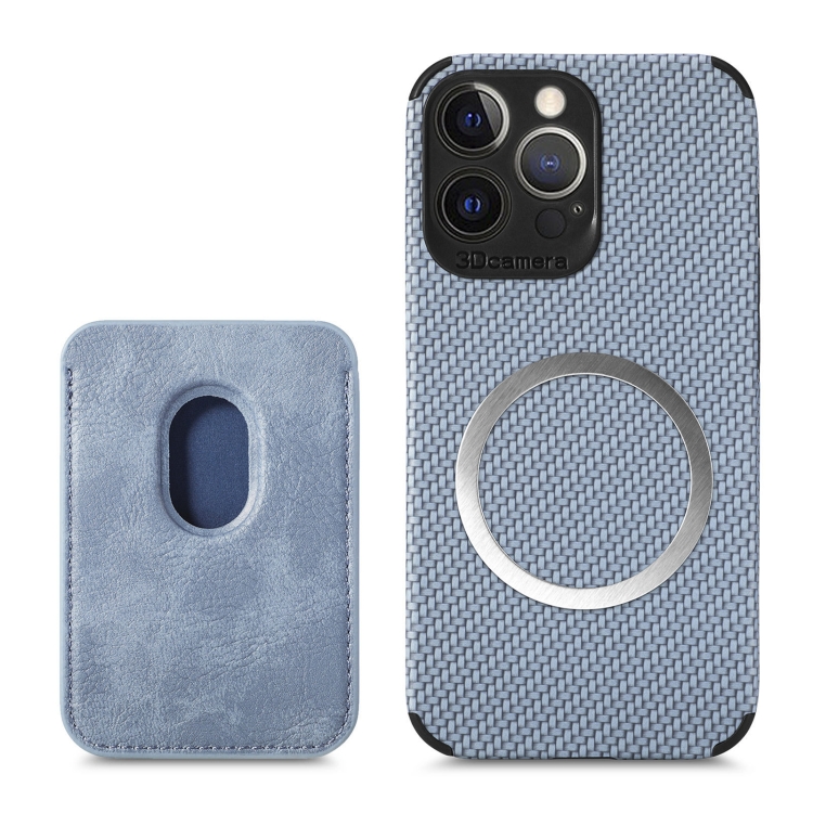 

Carbon Fiber Leather Card Magsafe Case For iPhone 13 Pro(Blue)
