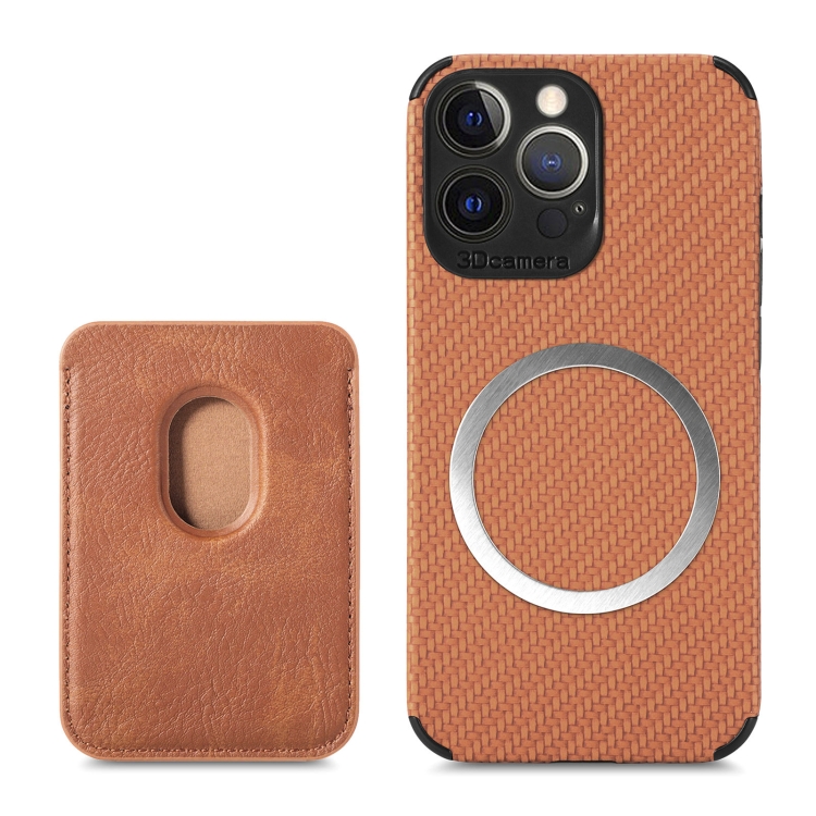 

Carbon Fiber Leather Card Magsafe Case For iPhone 13 Pro(Brown)