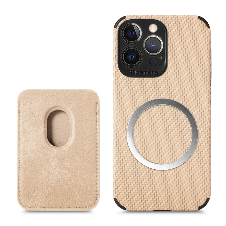 

Carbon Fiber Leather Card Magsafe Case For iPhone 13 Pro(Khaki)