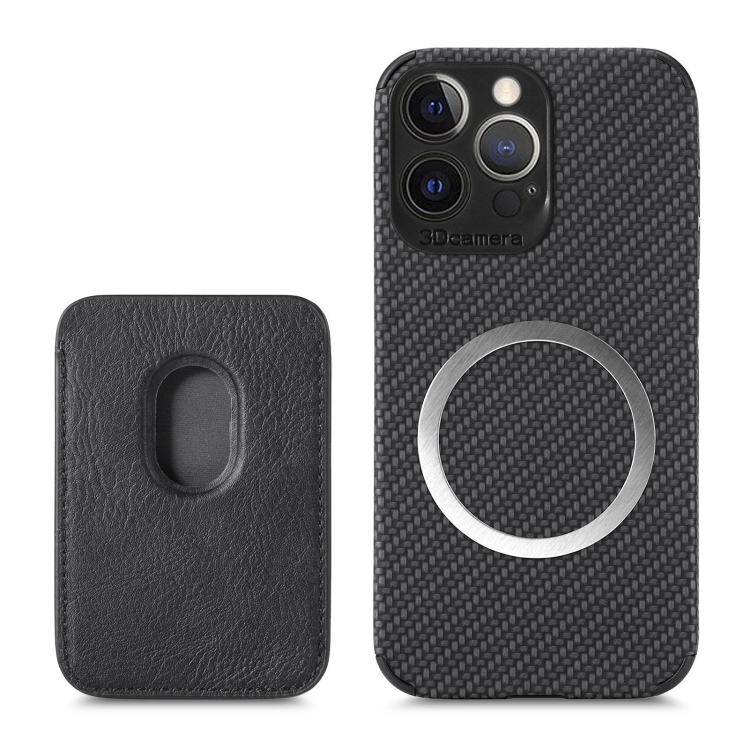 

Carbon Fiber Leather Card Magsafe Case For iPhone 13 Pro Max(Black)