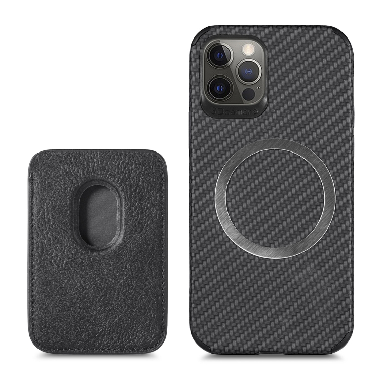 

Carbon Fiber Leather Card Magsafe Case For iPhone 12 / 12 Pro(Black)