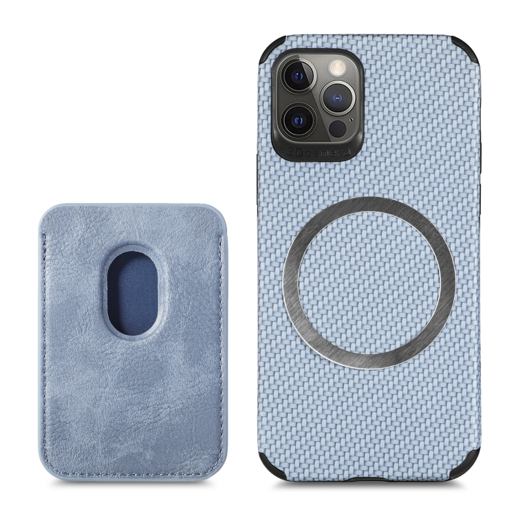 

Carbon Fiber Leather Card Magsafe Case For iPhone 12 / 12 Pro(Blue)