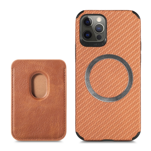 

Carbon Fiber Leather Card Magsafe Case For iPhone 12 / 12 Pro(Brown)
