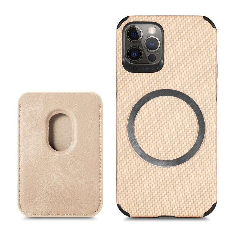 

Carbon Fiber Leather Card Magsafe Case For iPhone 12 Pro Max(Khaki)
