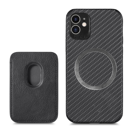 

For iPhone 11 Carbon Fiber Leather Card Magsafe Case (Black)